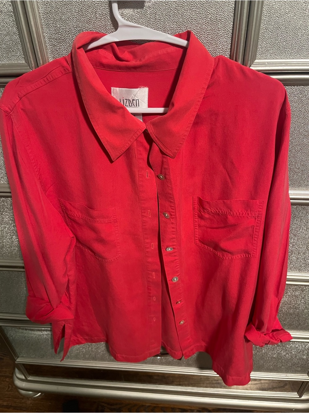 100% silk Button-Front Utility Blouse hot pink color
